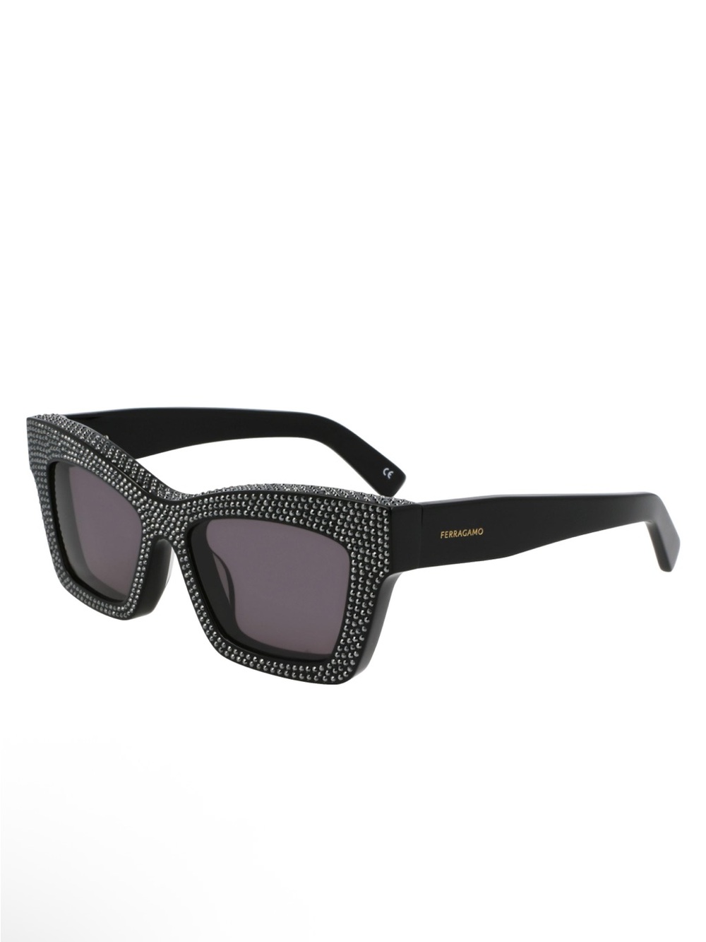Salvatore Ferragamo Black Crystal-Studded Square Sunglasses